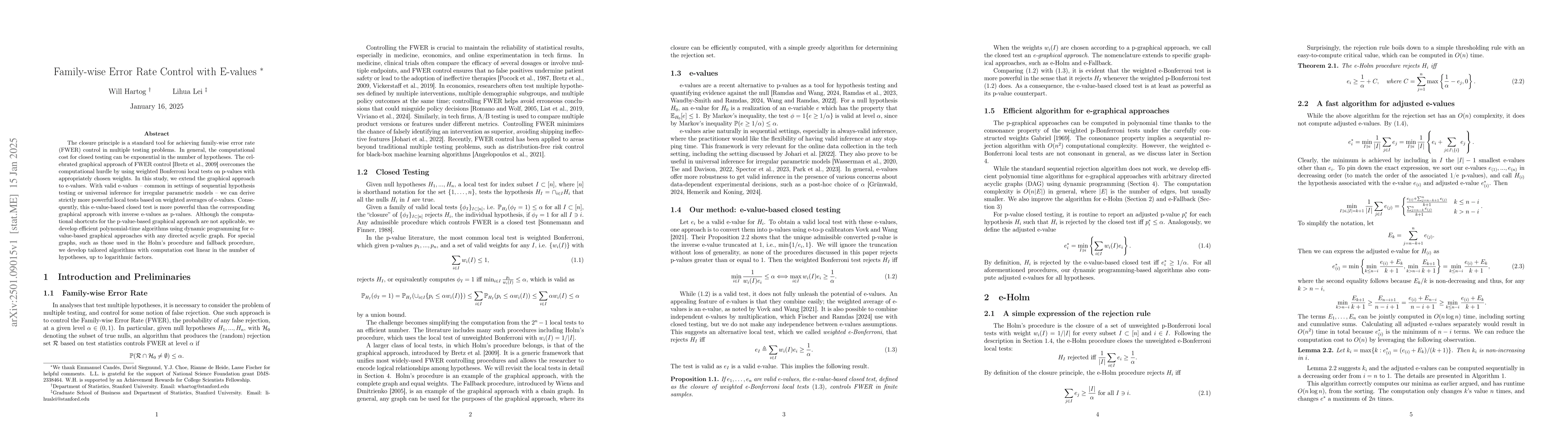 Thumbnail for Family-wise Error Rate Control with E-values