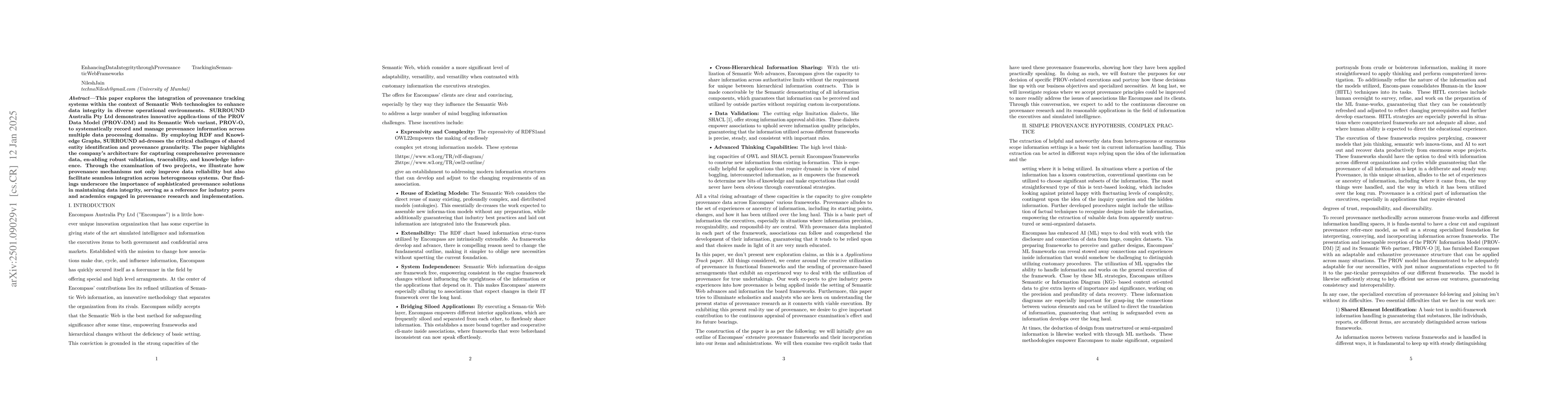 Thumbnail for Enhancing Data Integrity through Provenance Tracking in Semantic Web
  Frameworks