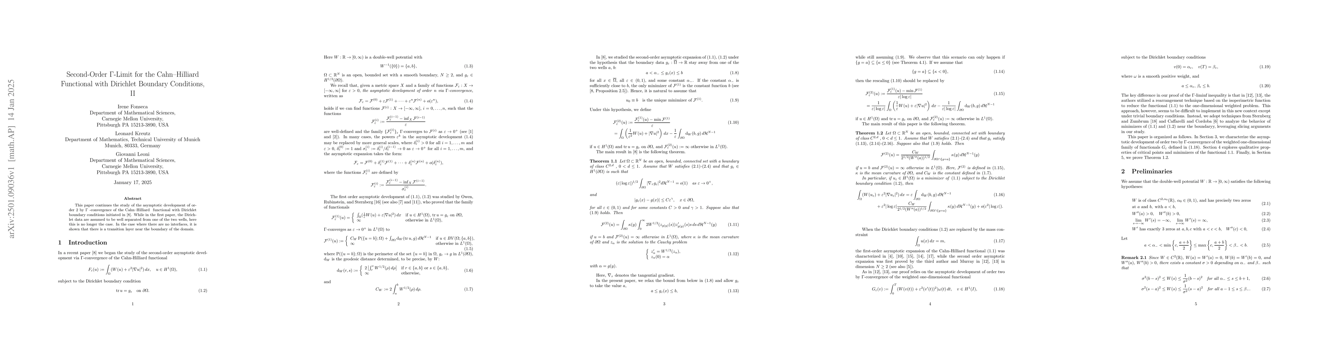 Thumbnail for Second-Order $Γ$-Limit for the Cahn-Hilliard Functional with
  Dirichlet Boundary Conditions, II