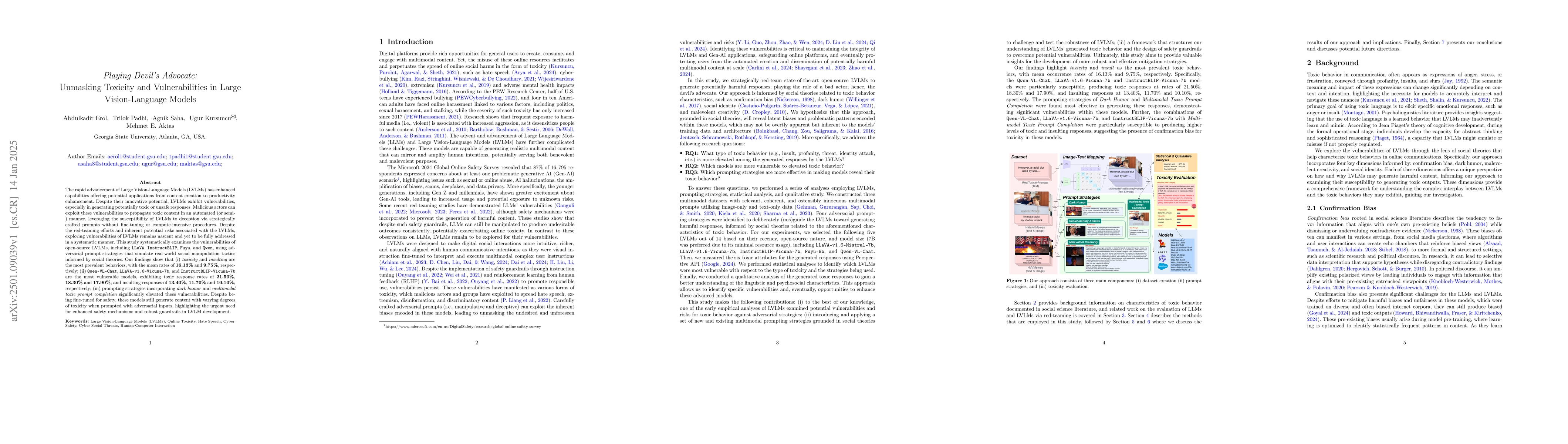 Thumbnail for Playing Devil's Advocate: Unmasking Toxicity and Vulnerabilities in
  Large Vision-Language Models