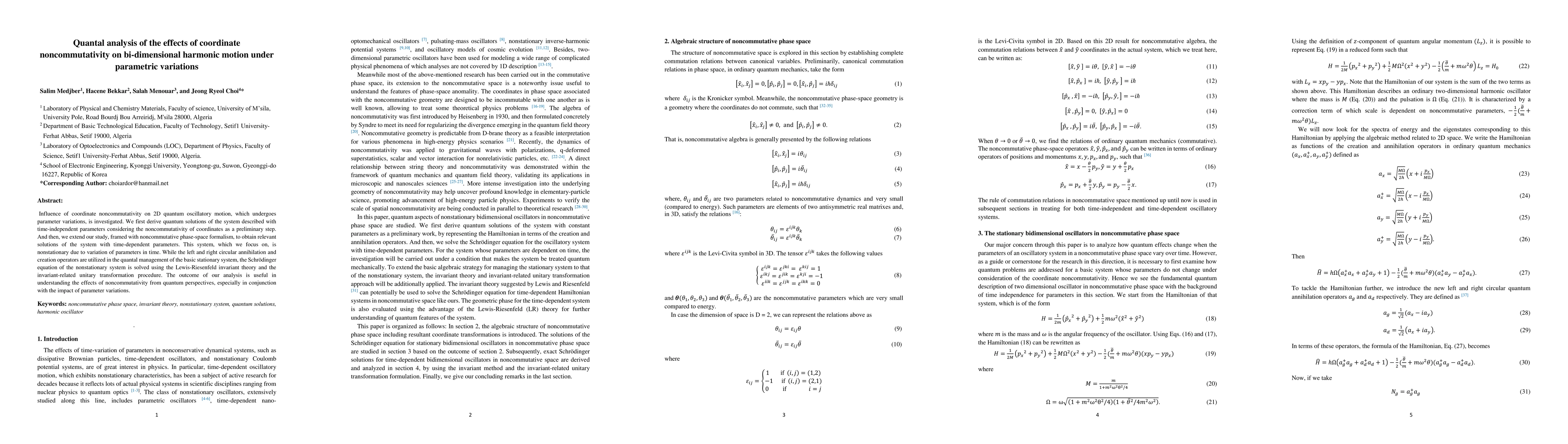 Thumbnail for Quantal analysis of the effects of coordinate noncommutativity on
  bi-dimensional harmonic motion under parametric variations