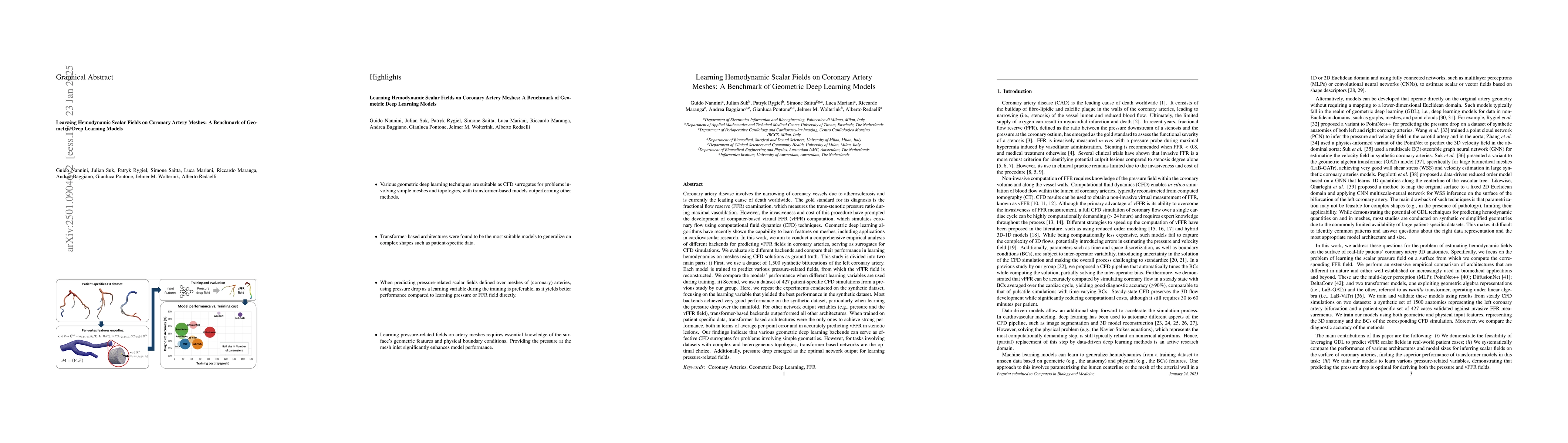Thumbnail for Learning Hemodynamic Scalar Fields on Coronary Artery Meshes: A
  Benchmark of Geometric Deep Learning Models