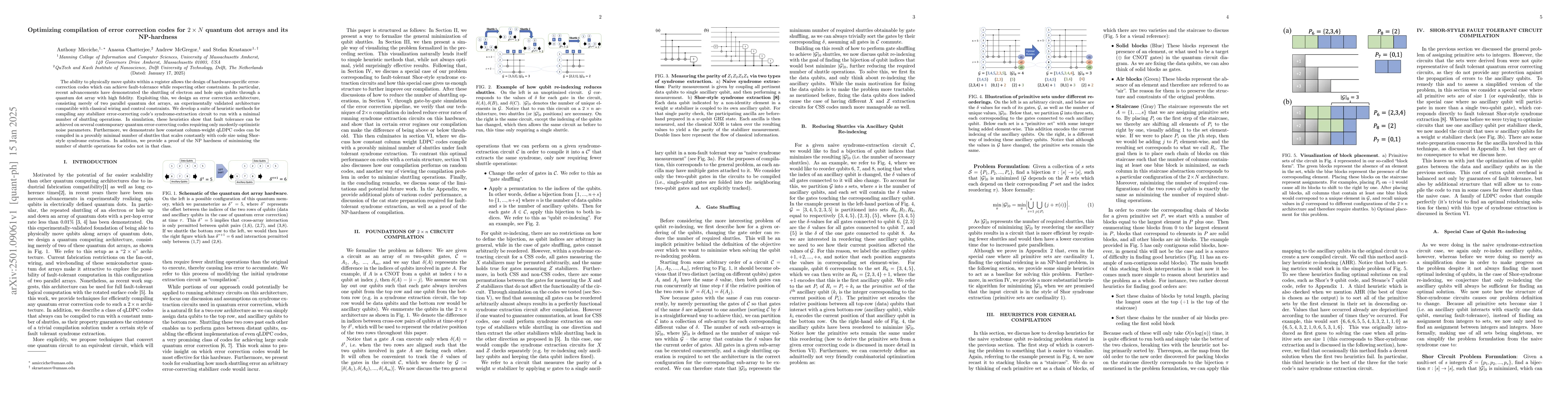 Thumbnail for Optimizing compilation of error correction codes for 2xN quantum dot
  arrays and its NP-hardness