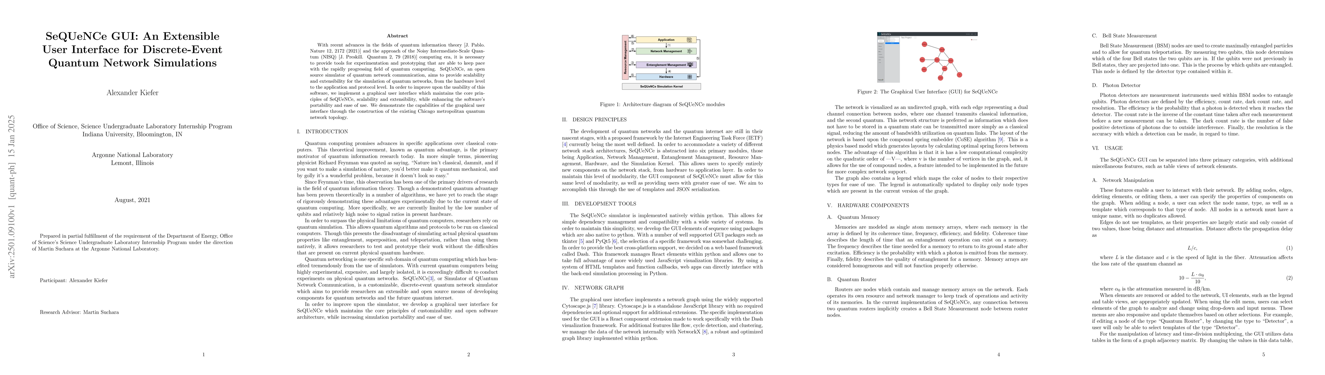 Thumbnail for SeQUeNCe GUI: An Extensible User Interface for Discrete Event Quantum
  Network Simulations