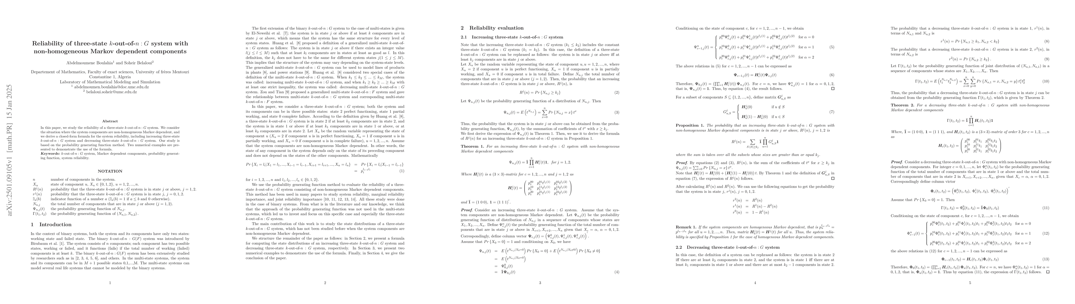 Thumbnail for Reliability of three-state k-out-of-n:G system with non-homogeneous
  Markov dependent components