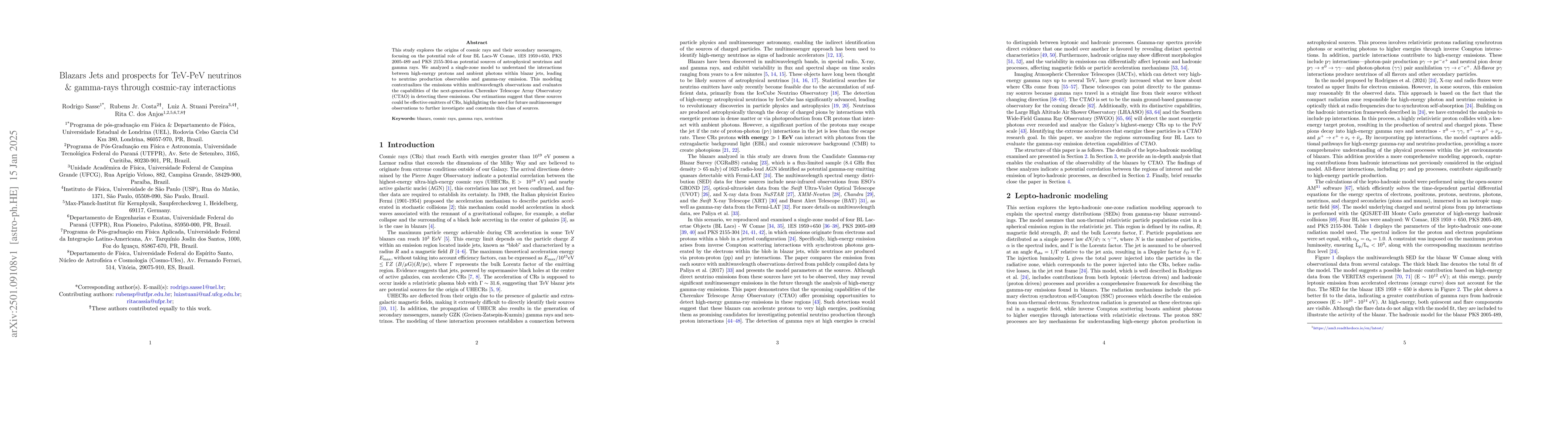 Thumbnail for Blazars Jets and prospects for TeV-PeV neutrinos & gamma-rays through
  cosmic-ray interactions