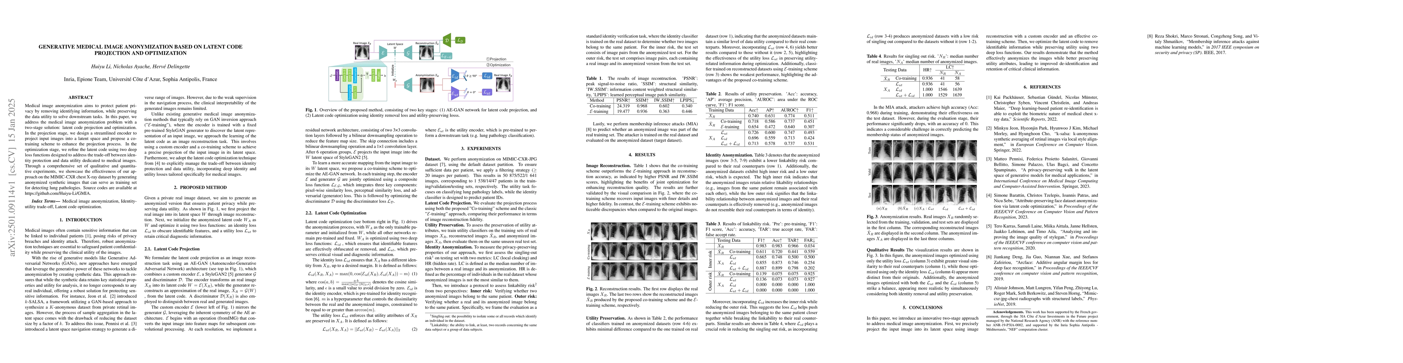 Thumbnail for Generative Medical Image Anonymization Based on Latent Code Projection
  and Optimization