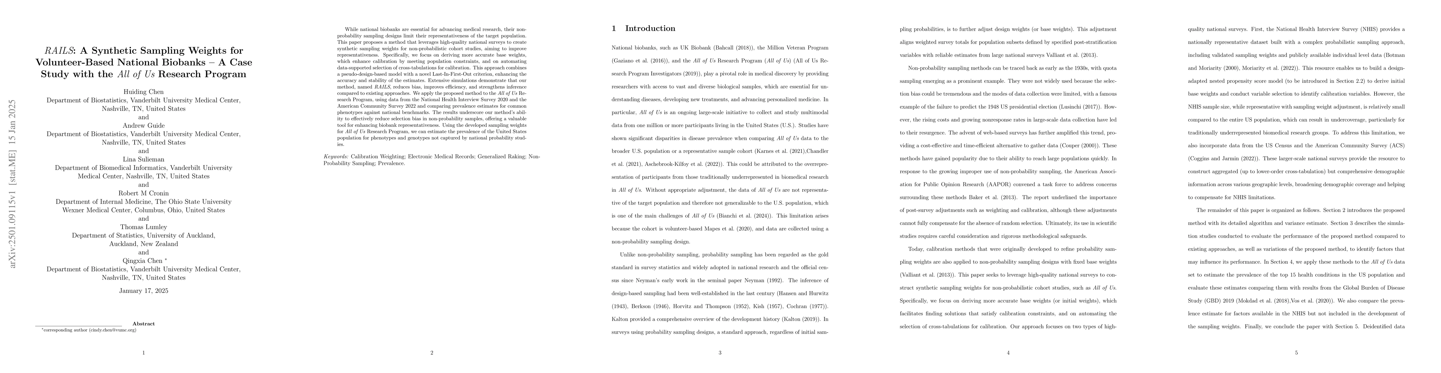Thumbnail for RAILS: A Synthetic Sampling Weights for Volunteer-Based National
  Biobanks -- A Case Study with the All of Us Research Program