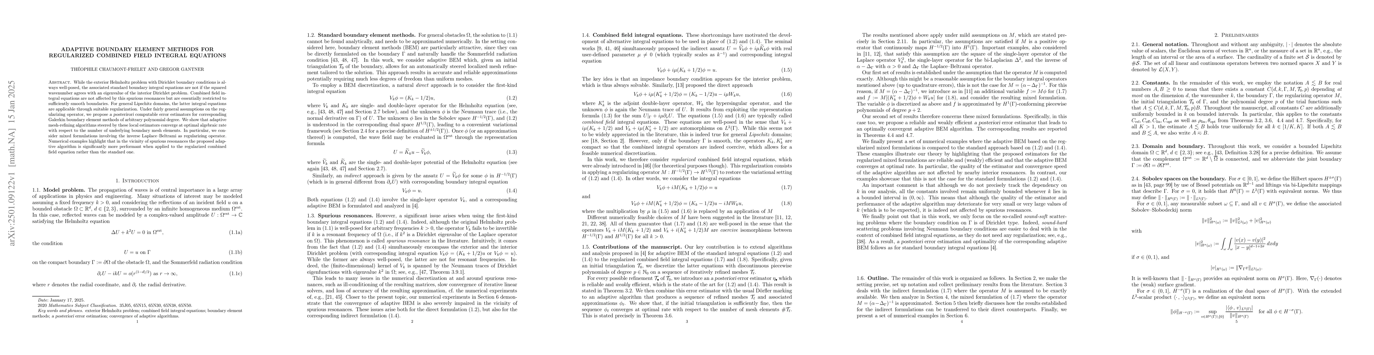 Thumbnail for Adaptive boundary element methods for regularized combined field
  integral equations