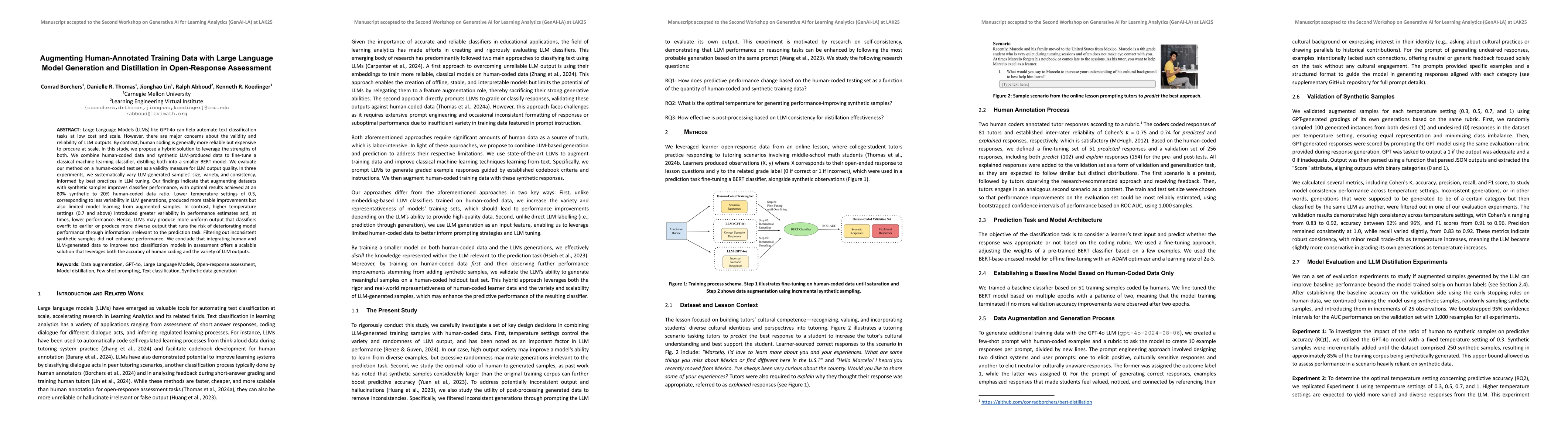 Thumbnail for Augmenting Human-Annotated Training Data with Large Language Model
  Generation and Distillation in Open-Response Assessment
