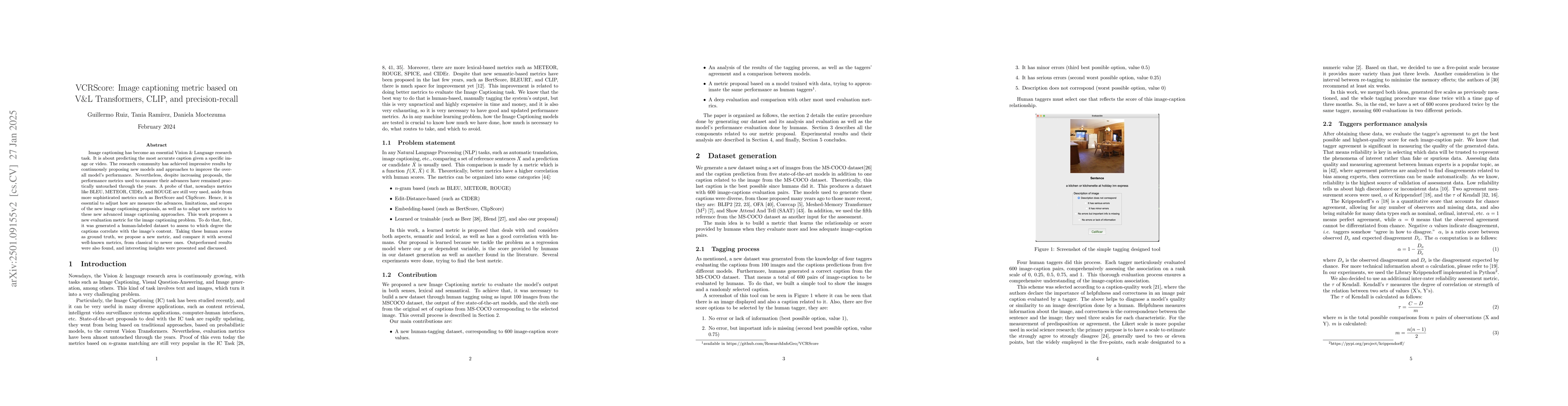 Thumbnail for VCRScore: Image captioning metric based on V\&L Transformers, CLIP, and
  precision-recall