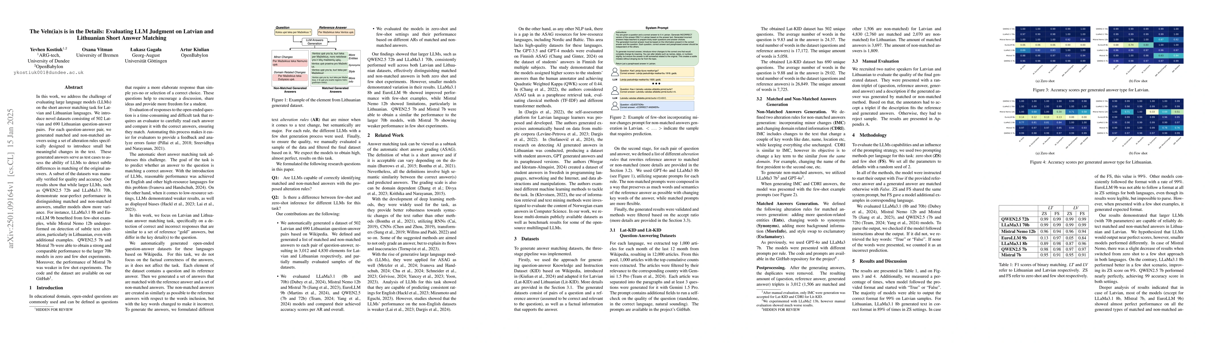 Thumbnail for The Veln(ia)s is in the Details: Evaluating LLM Judgment on Latvian and
  Lithuanian Short Answer Matching