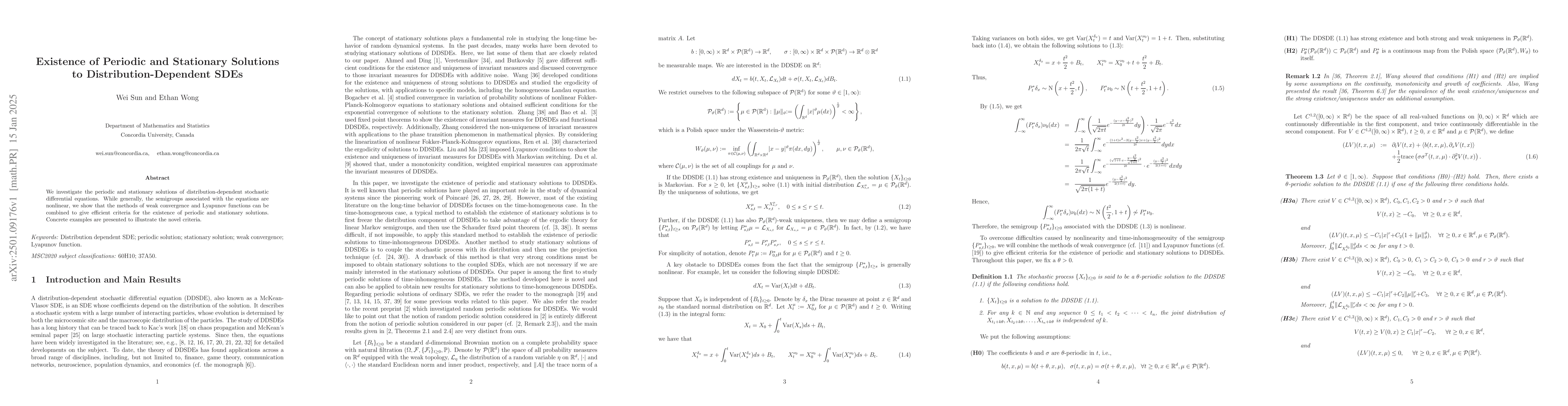 Thumbnail for Existence of Periodic and Stationary Solutions to Distribution-Dependent
  SDEs