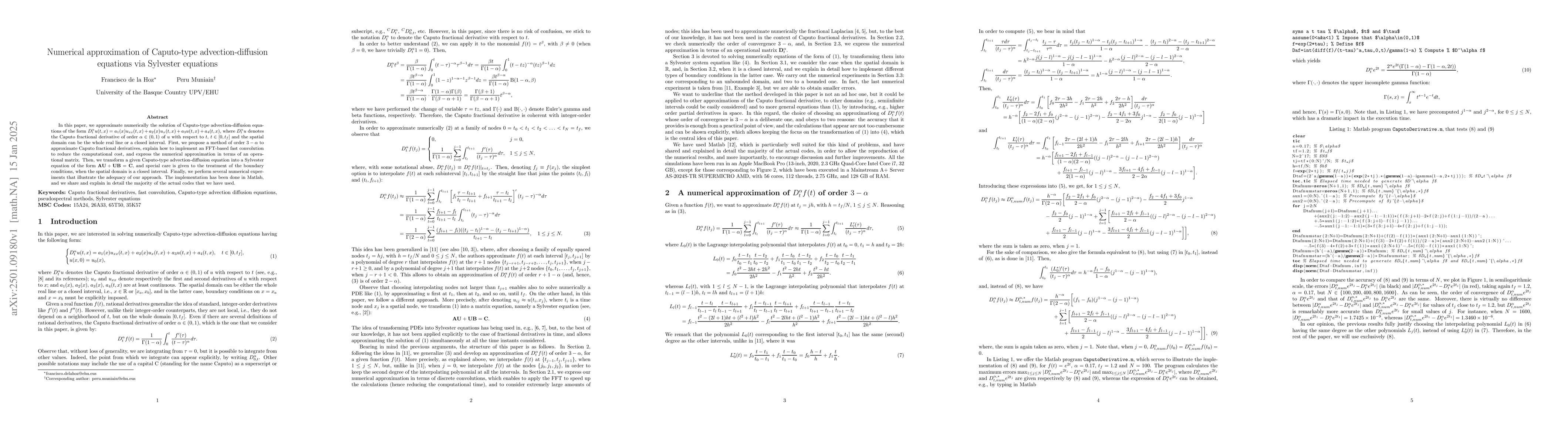Thumbnail for Numerical approximation of Caputo-type advection-diffusion equations via
  Sylvester equations