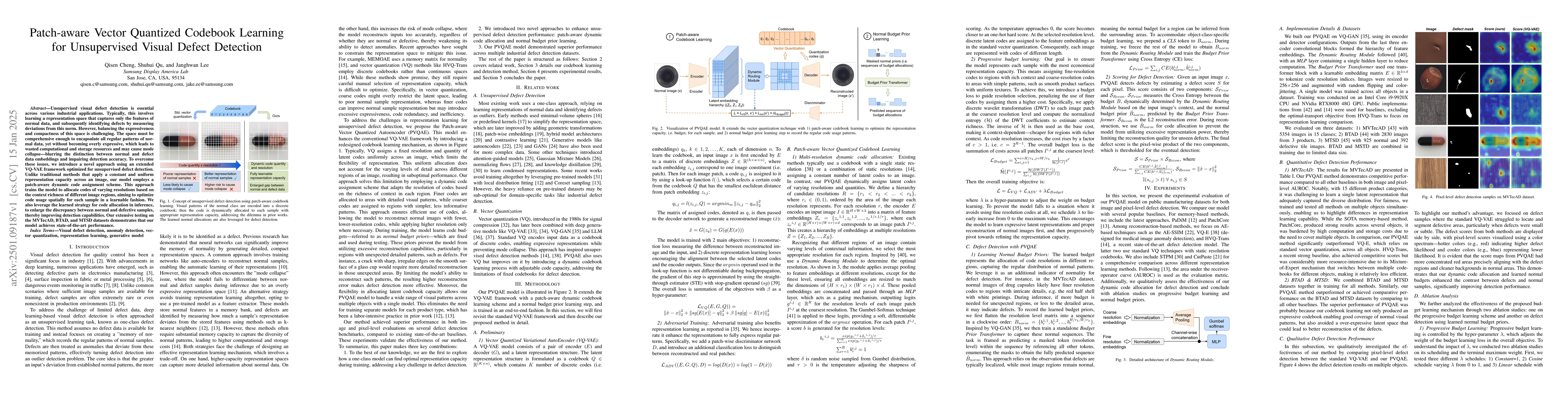 Thumbnail for Patch-aware Vector Quantized Codebook Learning for Unsupervised Visual
  Defect Detection