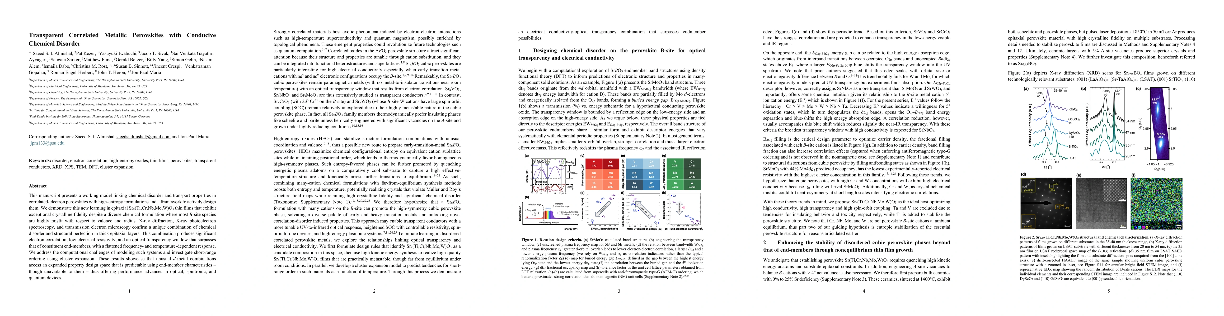 Thumbnail for Transparent Correlated Metallic Perovskites with Conducive Chemical
  Disorder