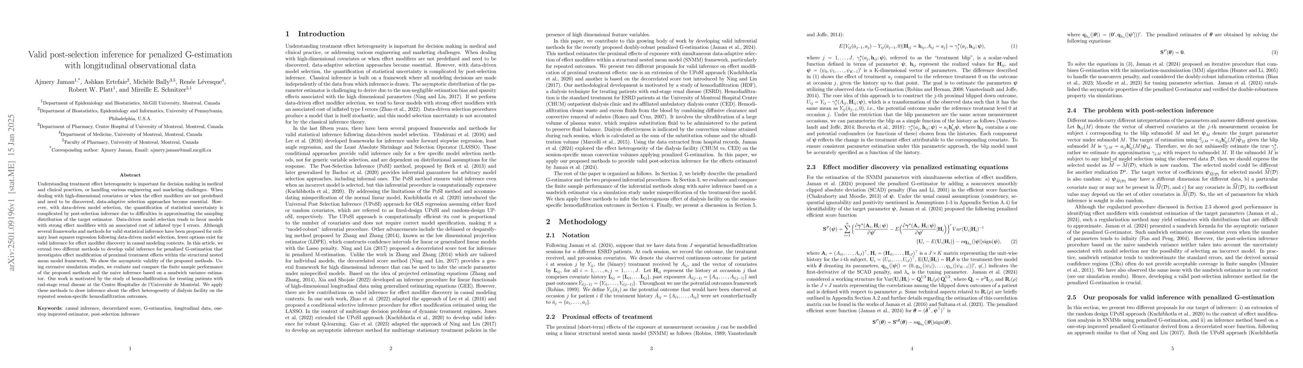Thumbnail for Valid post-selection inference for penalized G-estimation with
  longitudinal observational data