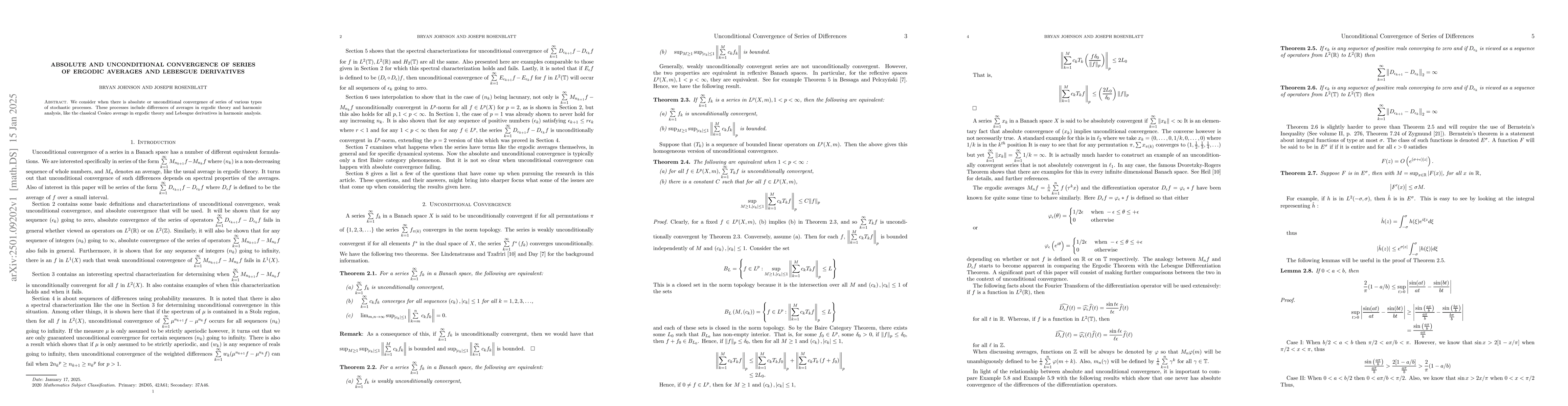 Thumbnail for Absolute and Unconditional Convergence of Series of Ergodic Averages and
  Lebesgue Derivatives