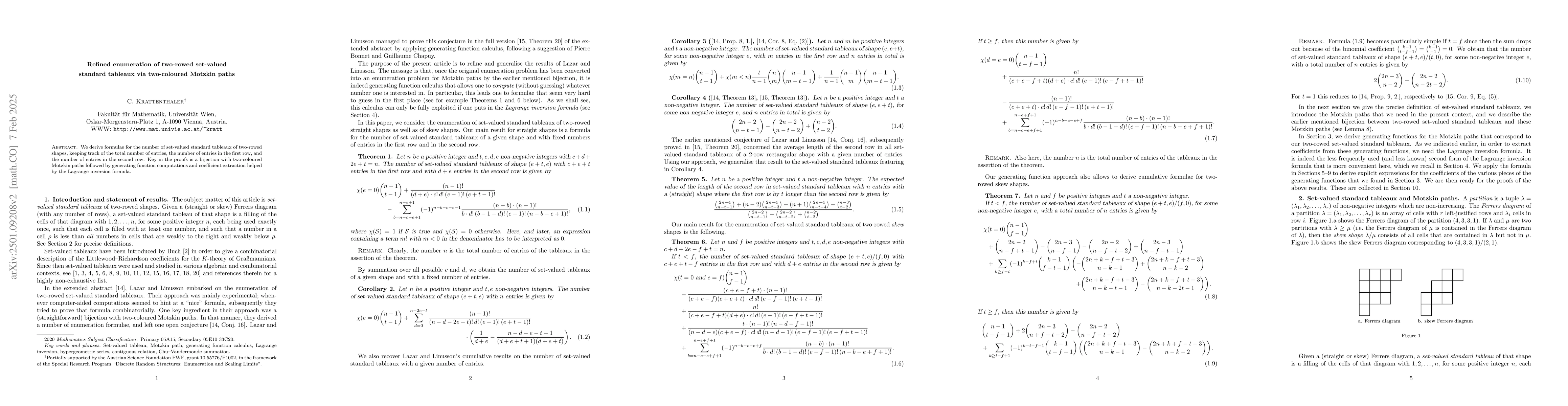 Thumbnail for Refined enumeration of two-rowed set-valued standard tableaux via
  two-coloured Motzkin paths
