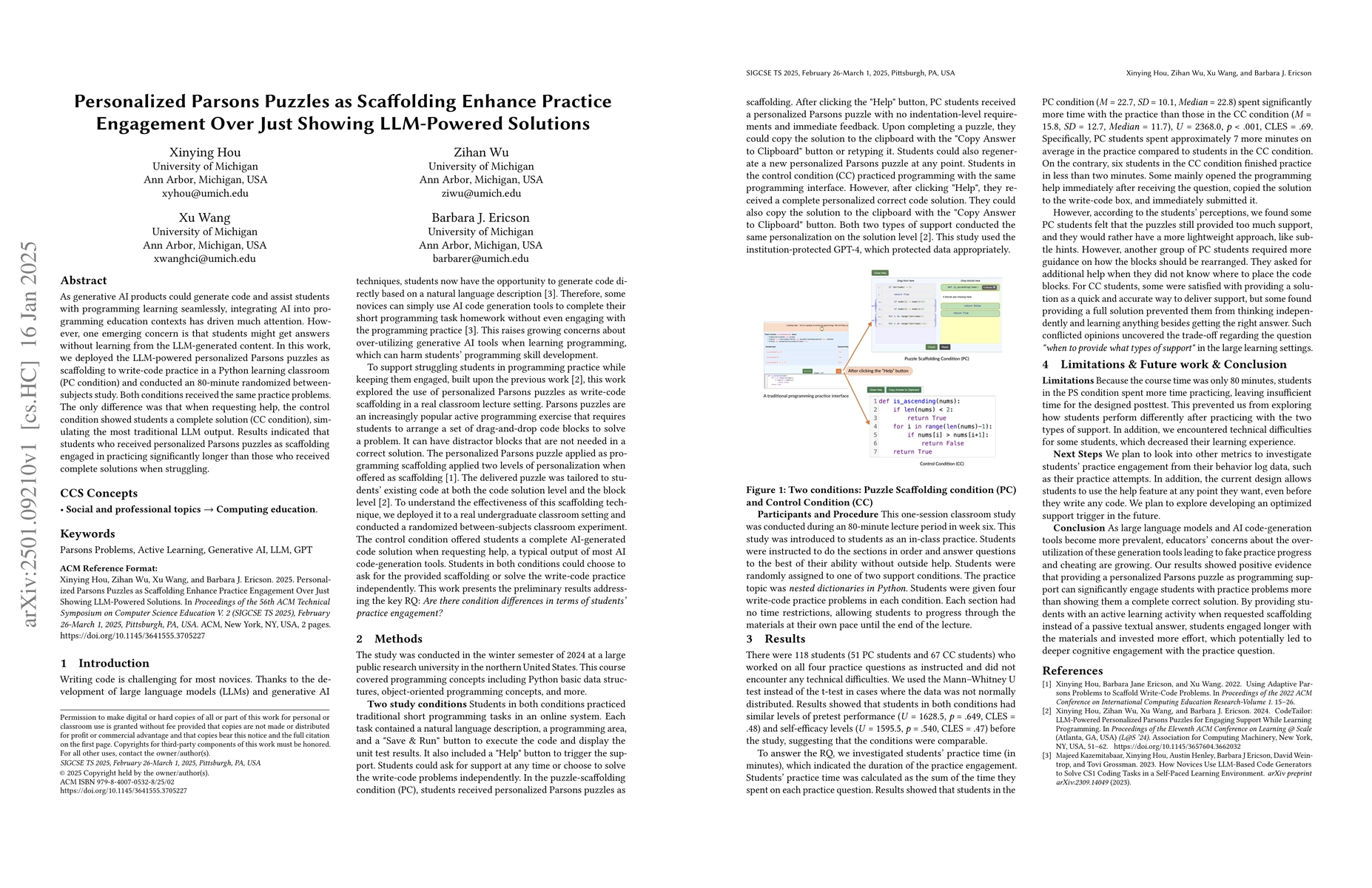 Thumbnail for Personalized Parsons Puzzles as Scaffolding Enhance Practice Engagement
  Over Just Showing LLM-Powered Solutions