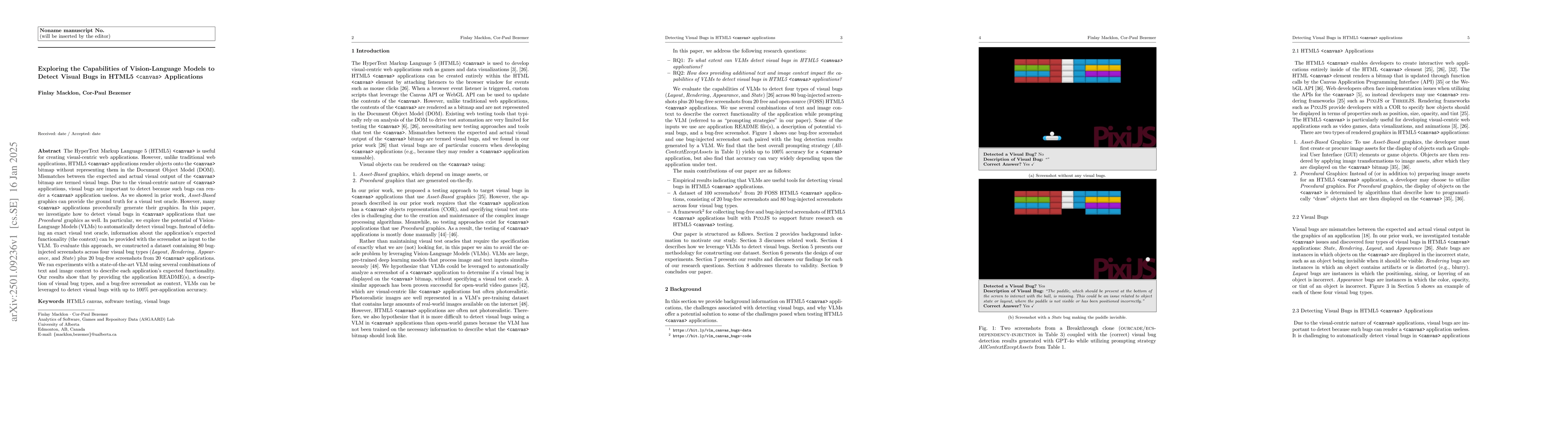Thumbnail for Exploring the Capabilities of Vision-Language Models to Detect Visual
  Bugs in HTML5 <canvas> Applications