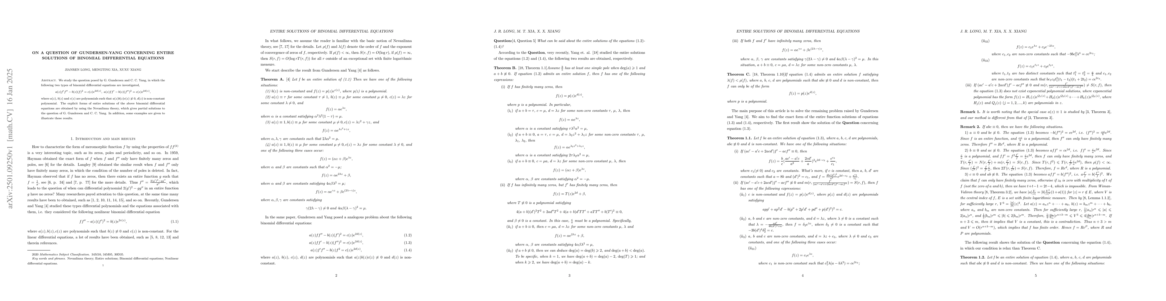 Thumbnail for On a question of Gundersen-Yang concerning entire solutions of binomial
  differential equations