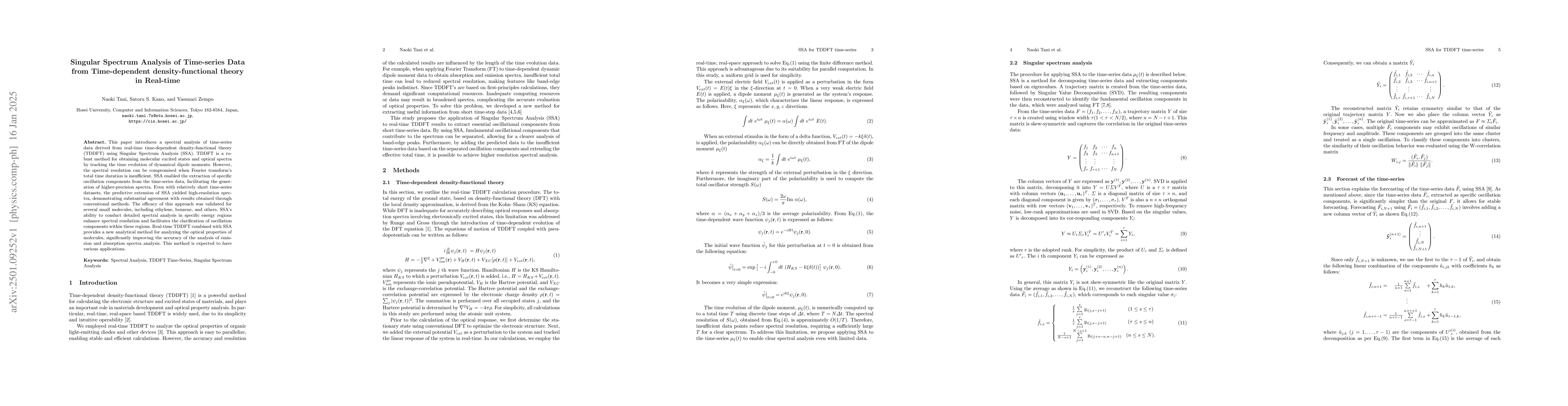 Thumbnail for Singular Spectrum Analysis of Time-series Data from Time-dependent
  density-functional theory in Real-time