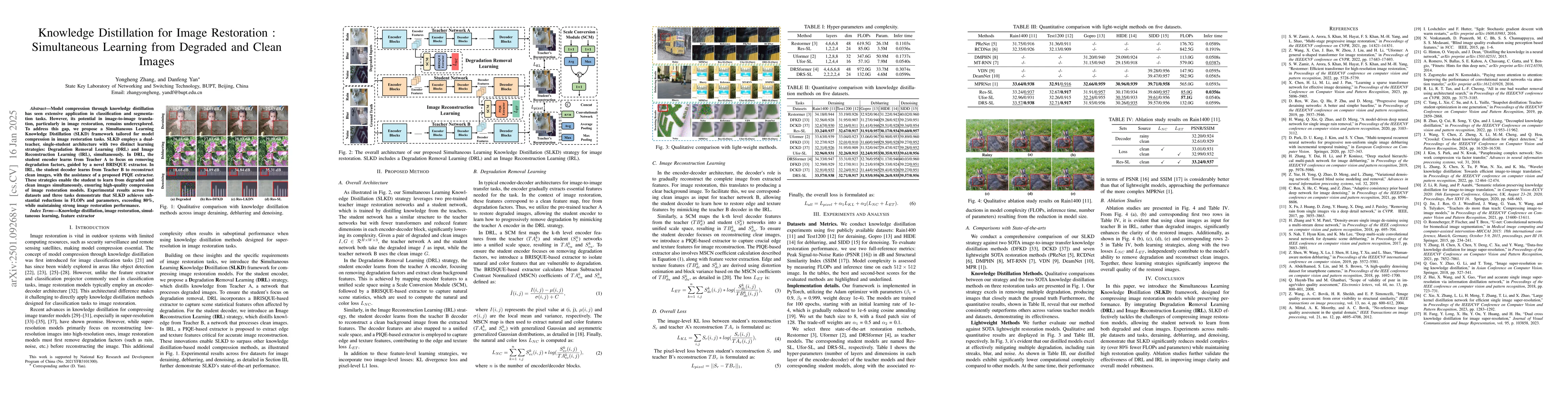 Thumbnail for Knowledge Distillation for Image Restoration : Simultaneous Learning
  from Degraded and Clean Images