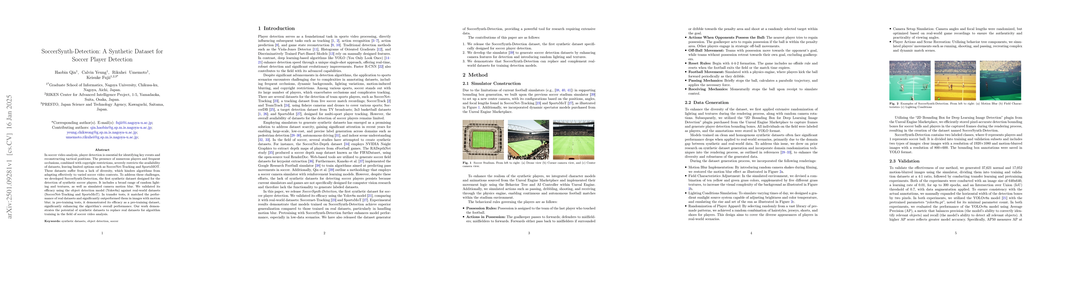 Thumbnail for SoccerSynth-Detection: A Synthetic Dataset for Soccer Player Detection