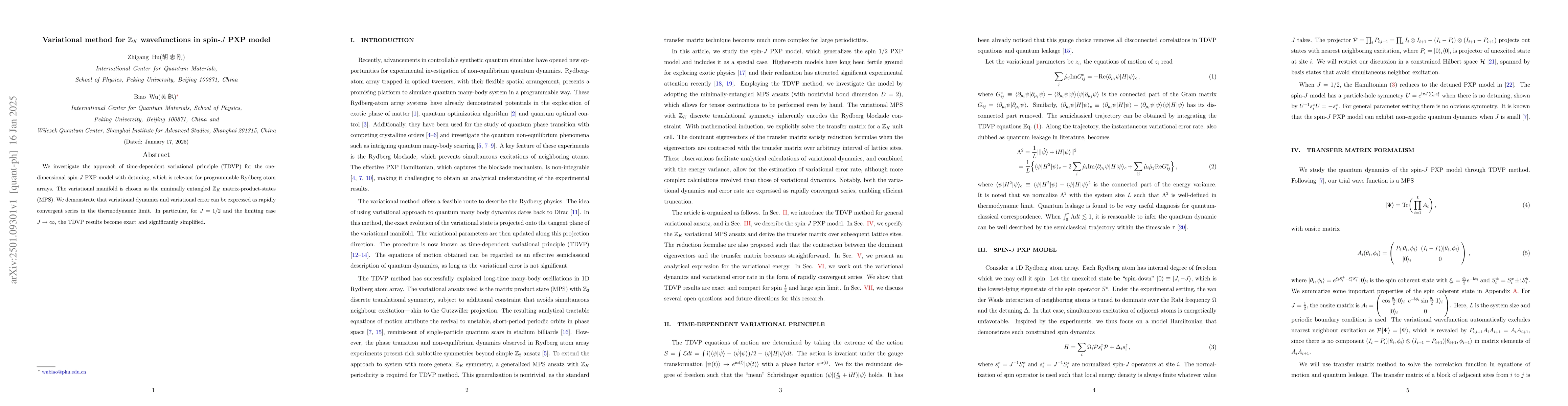 Thumbnail for Variational method for $\mathbb{Z}_K$ wavefunctions in spin-$J$ PXP
  model