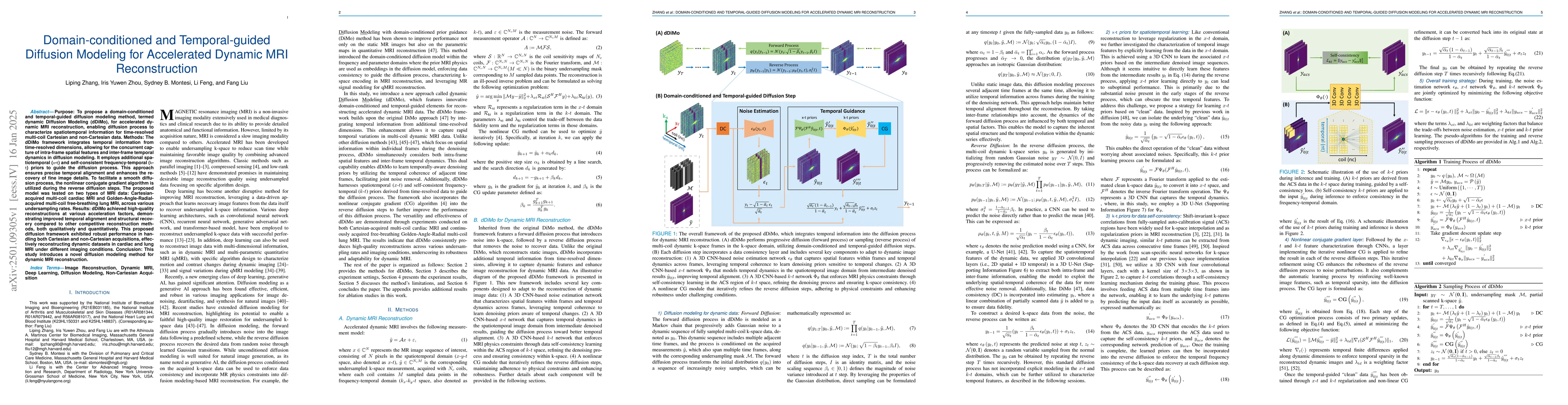 Thumbnail for Domain-conditioned and Temporal-guided Diffusion Modeling for
  Accelerated Dynamic MRI Reconstruction