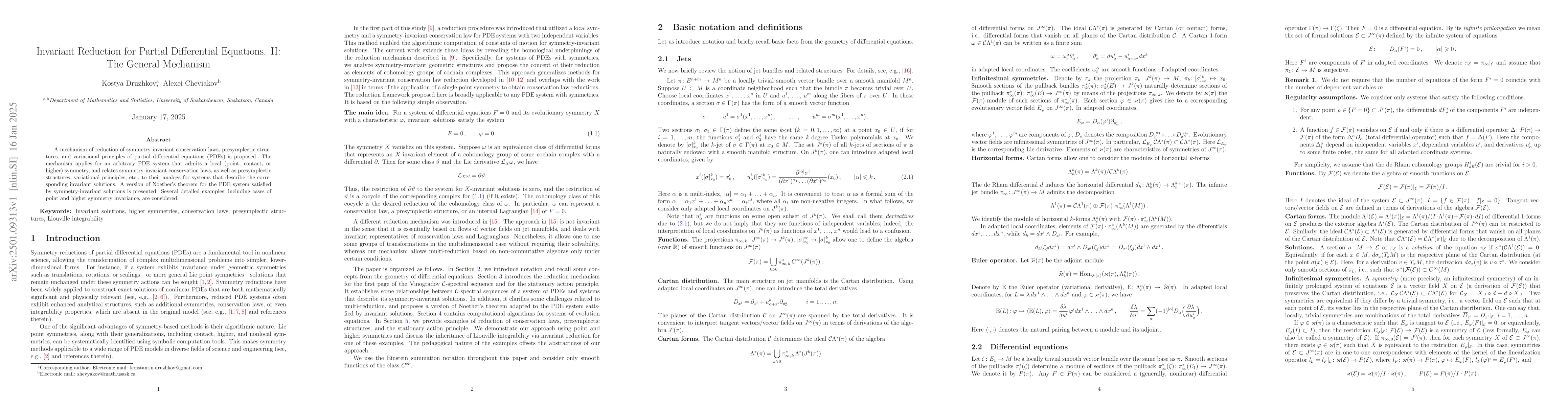 Thumbnail for Invariant Reduction for Partial Differential Equations. II: The General
  Mechanism