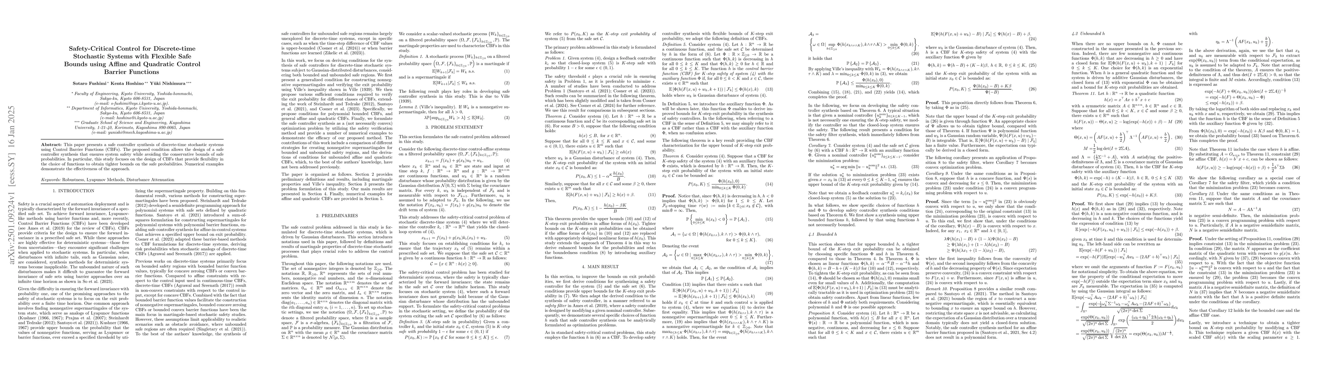 Thumbnail for Safety-Critical Control for Discrete-time Stochastic Systems with
  Flexible Safe Bounds using Affine and Quadratic Control Barrier Functions