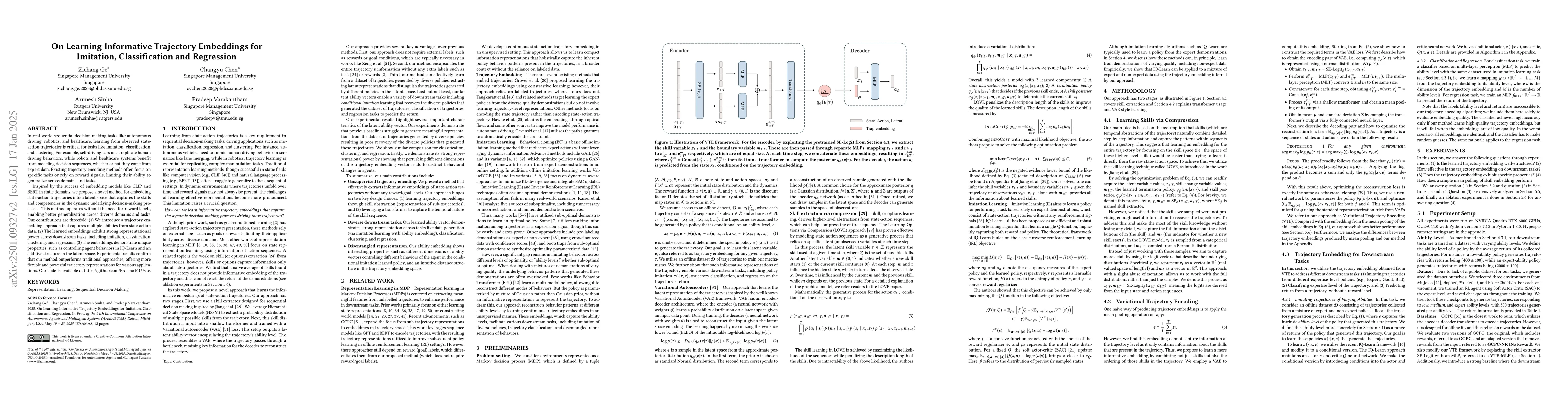 Thumbnail for On Learning Informative Trajectory Embeddings for Imitation,
  Classification and Regression