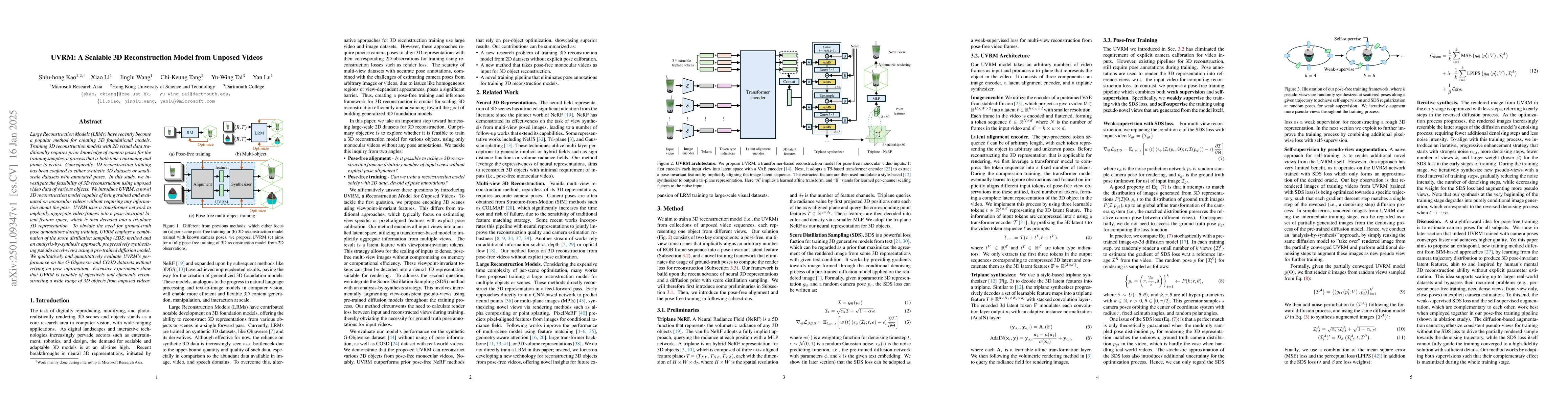 Thumbnail for UVRM: A Scalable 3D Reconstruction Model from Unposed Videos