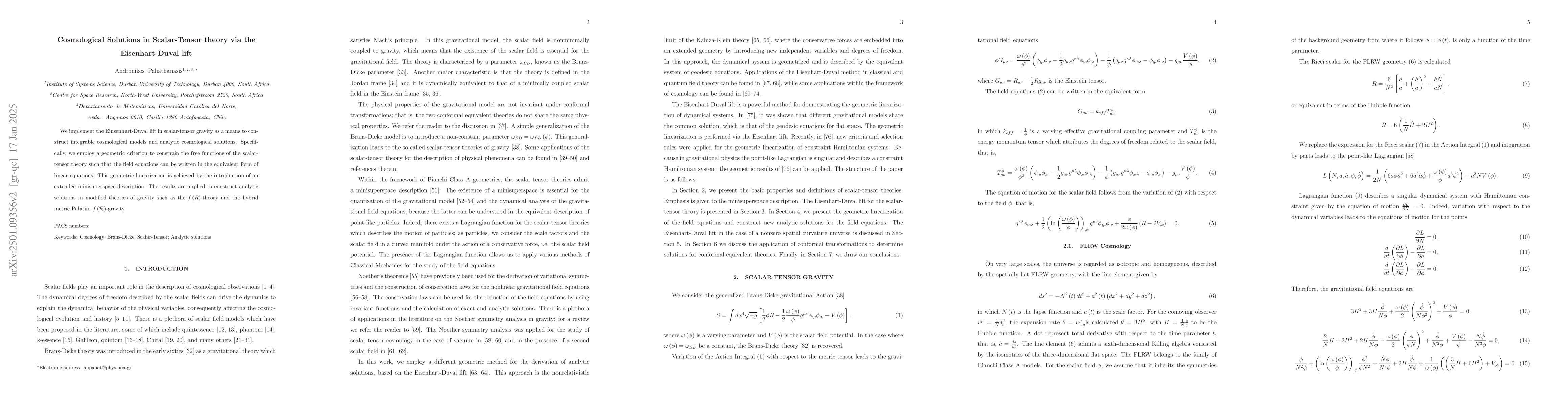 Thumbnail for Cosmological Solutions in Scalar-Tensor theory via the Eisenhart-Duval
  lift
