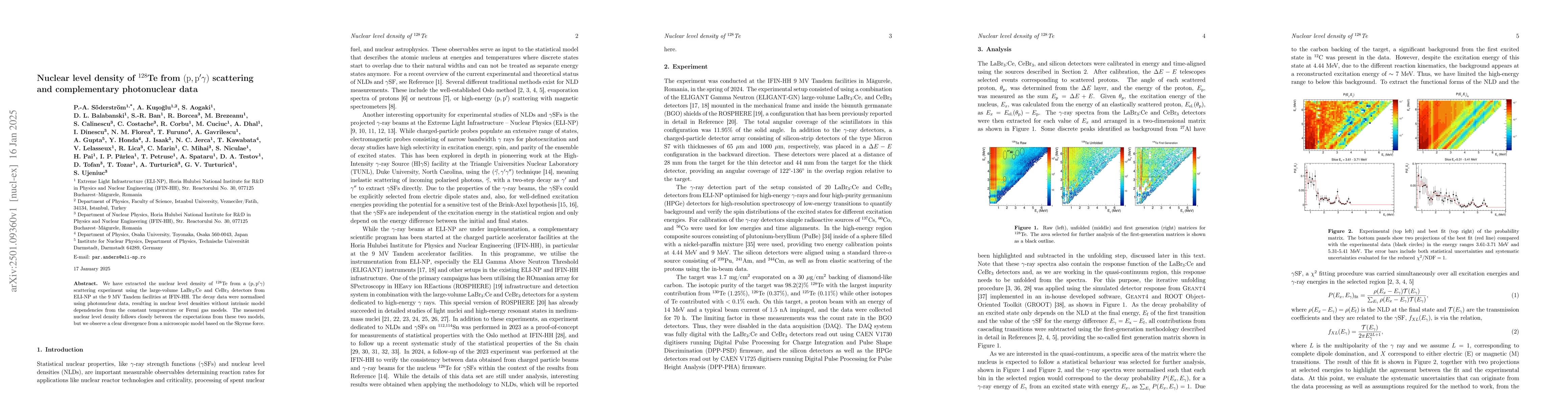 Thumbnail for Nuclear level density of ${}^{128}$Te from
  $(\mathrm{p},\mathrm{p}'γ)$ scattering and complementary photonuclear
  data