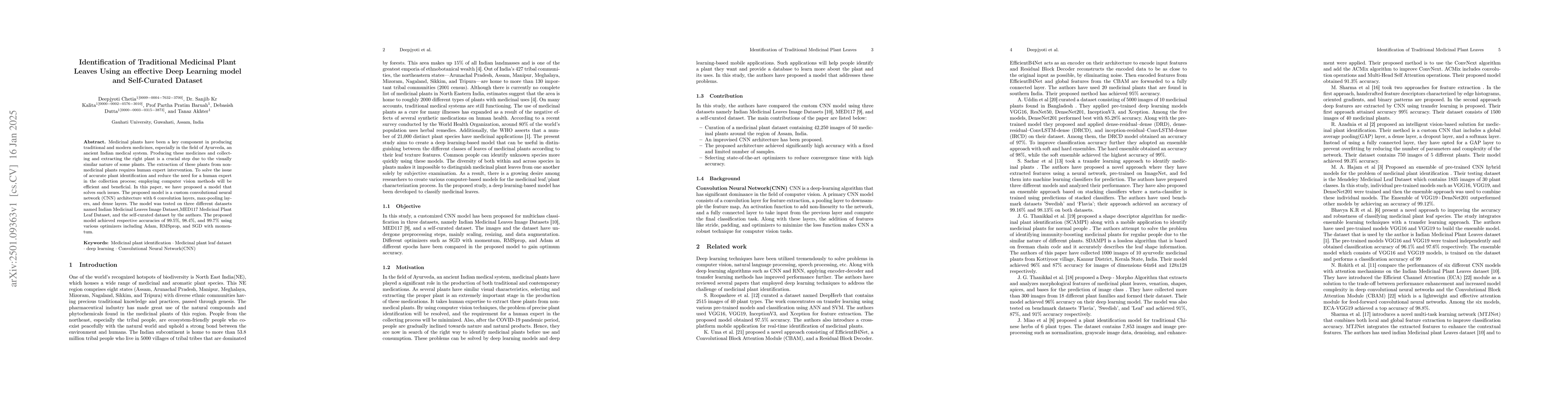 Thumbnail for Identification of Traditional Medicinal Plant Leaves Using an effective
  Deep Learning model and Self-Curated Dataset
