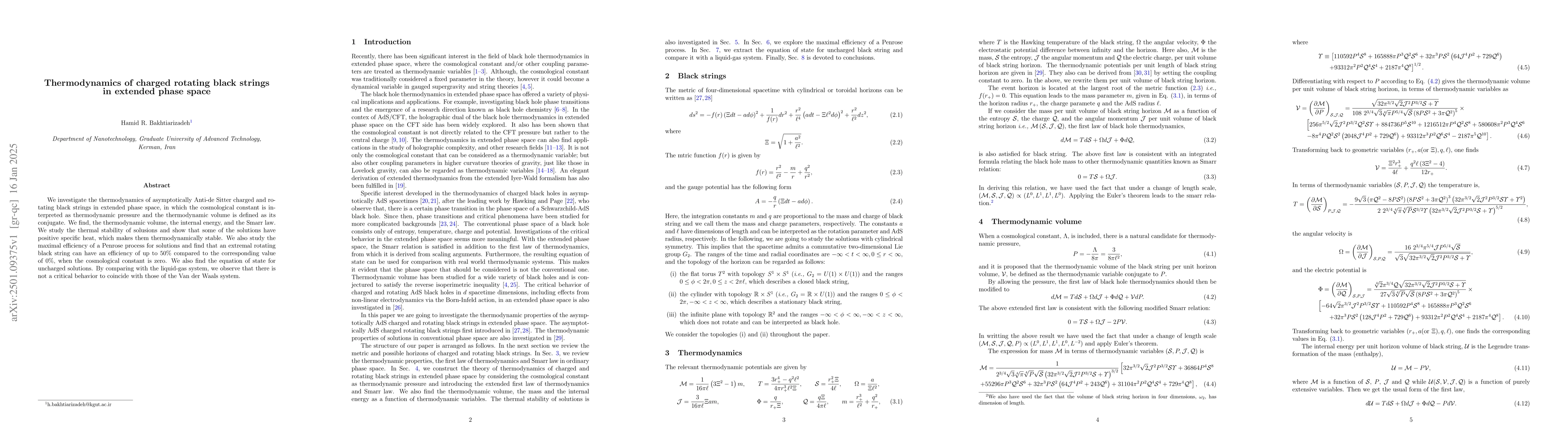 Thumbnail for Thermodynamics of charged rotating black strings in extended phase space