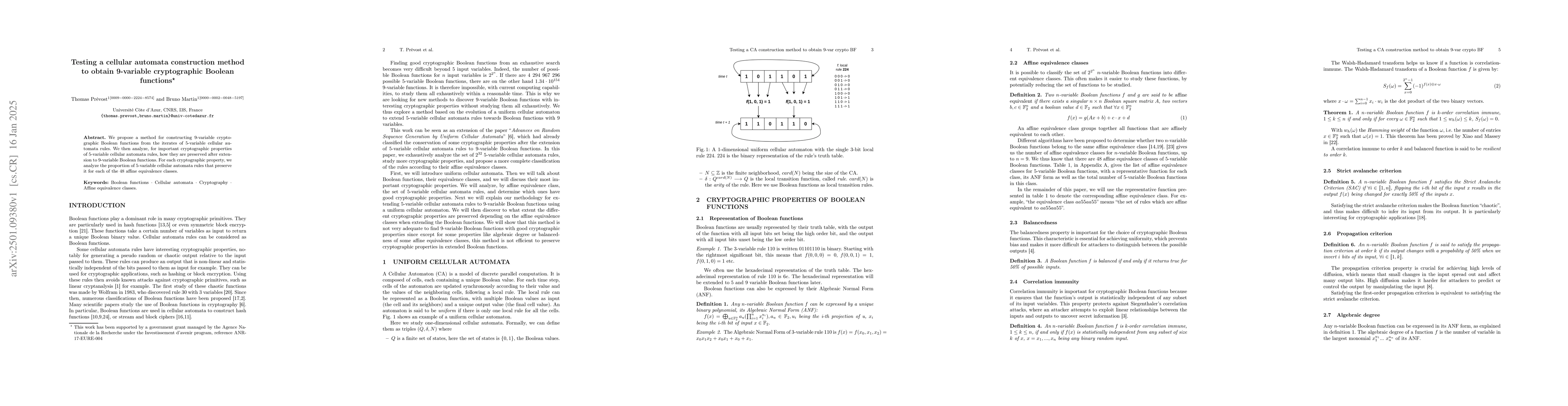 Thumbnail for Testing a cellular automata construction method to obtain 9-variable
  cryptographic Boolean functions