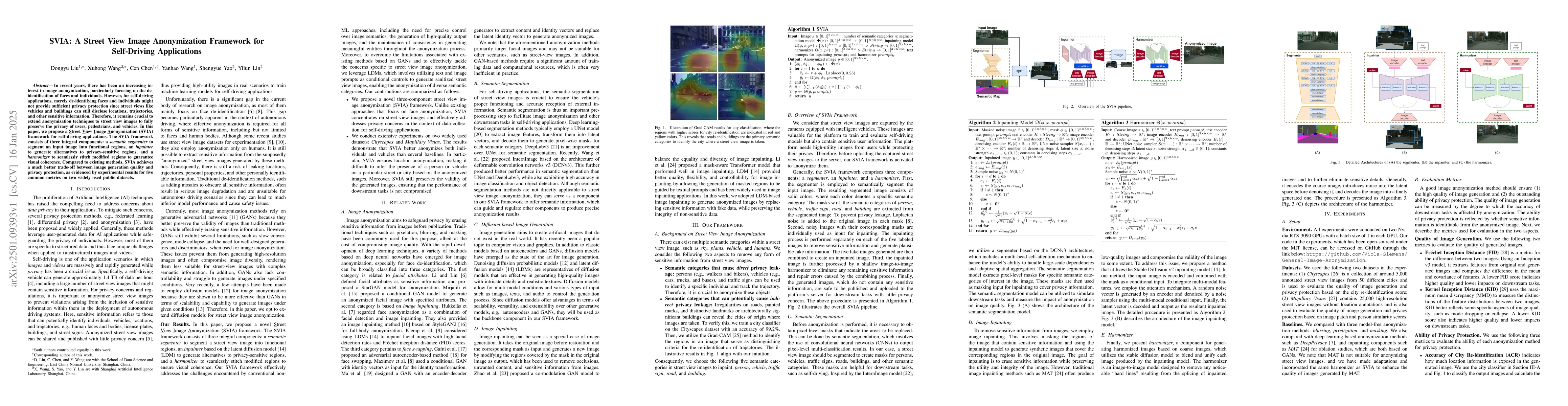 Thumbnail for SVIA: A Street View Image Anonymization Framework for Self-Driving
  Applications
