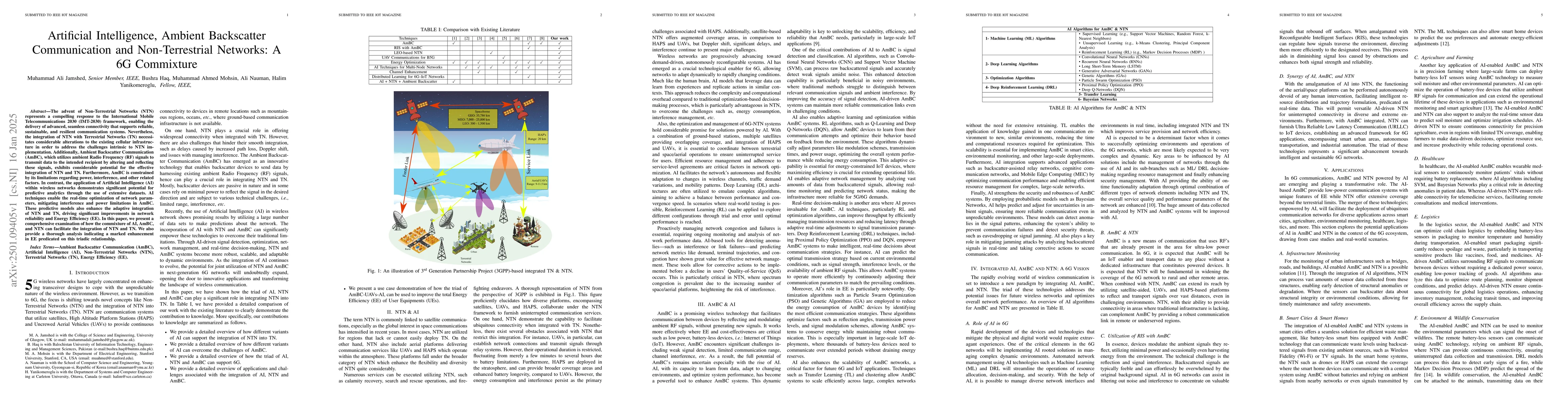 Thumbnail for Artificial Intelligence, Ambient Backscatter Communication and
  Non-Terrestrial Networks: A 6G Commixture
