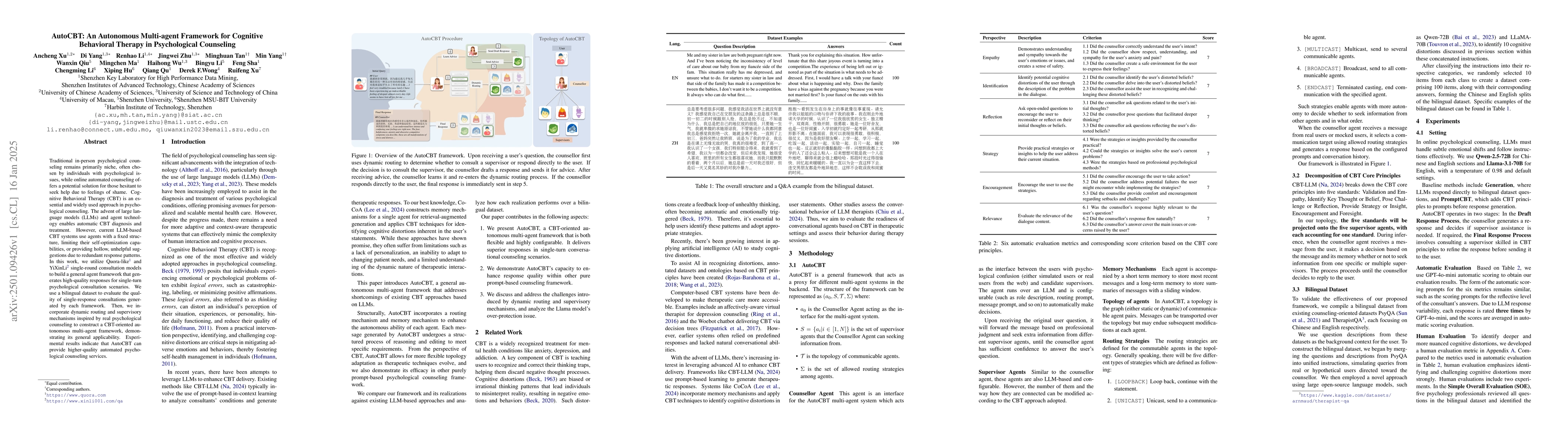 Thumbnail for AutoCBT: An Autonomous Multi-agent Framework for Cognitive Behavioral
  Therapy in Psychological Counseling