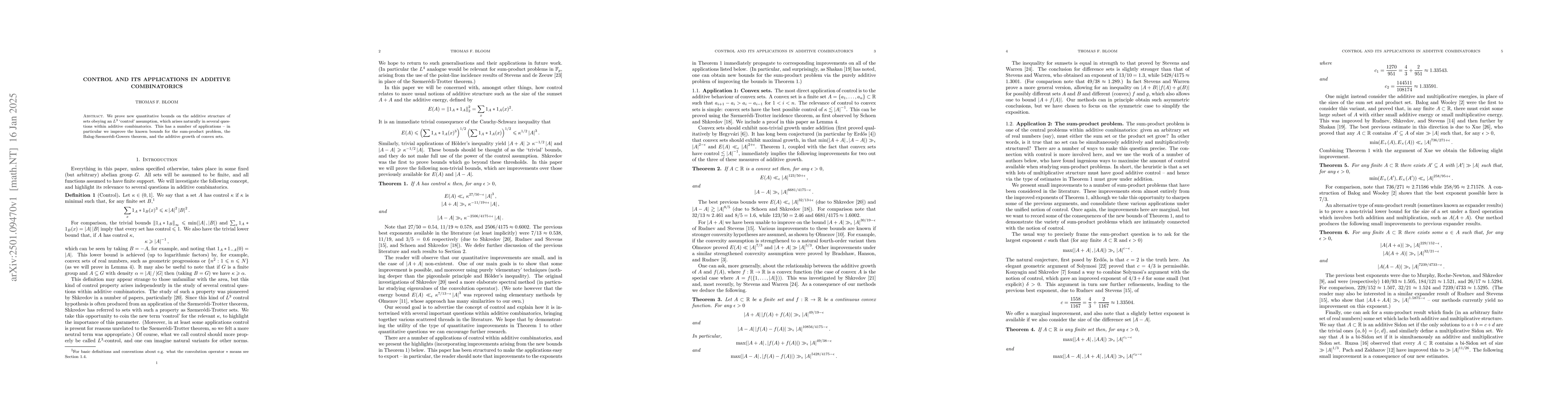 Thumbnail for Control and its applications in additive combinatorics