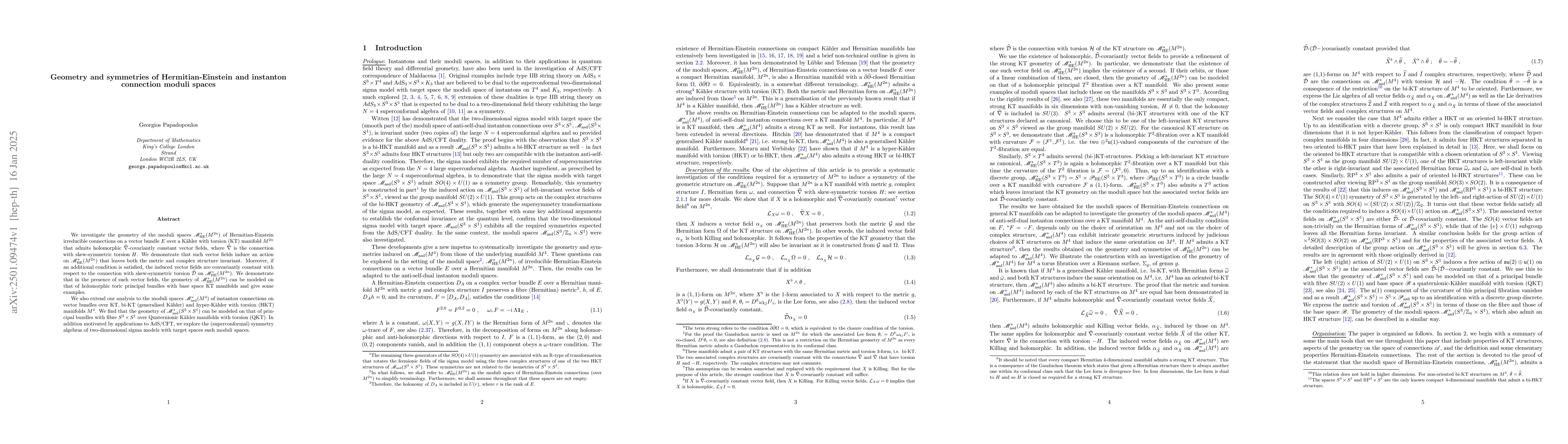 Thumbnail for Geometry and symmetries of Hermitian-Einstein and instanton connection
  moduli spaces