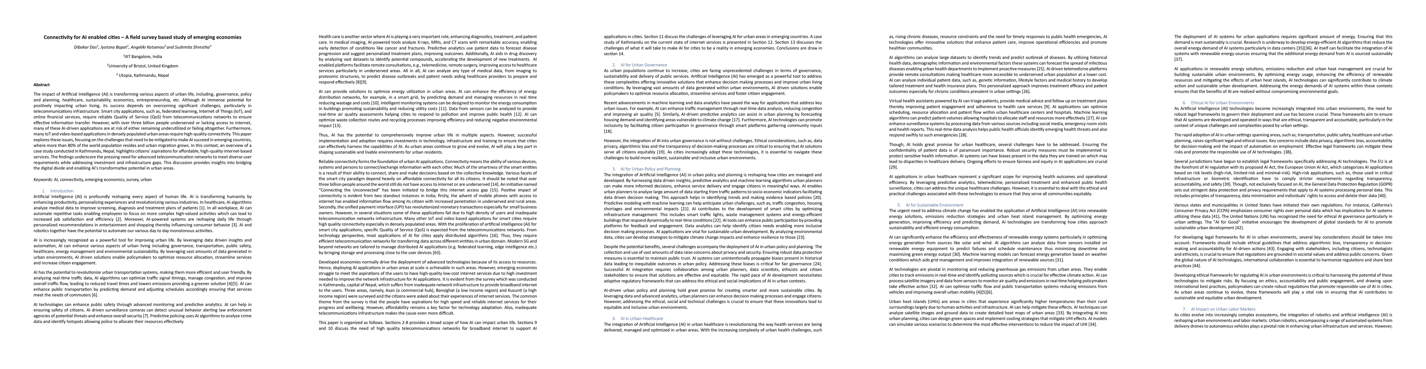 Thumbnail for Connectivity for AI enabled cities -- A field survey based study of
  emerging economies