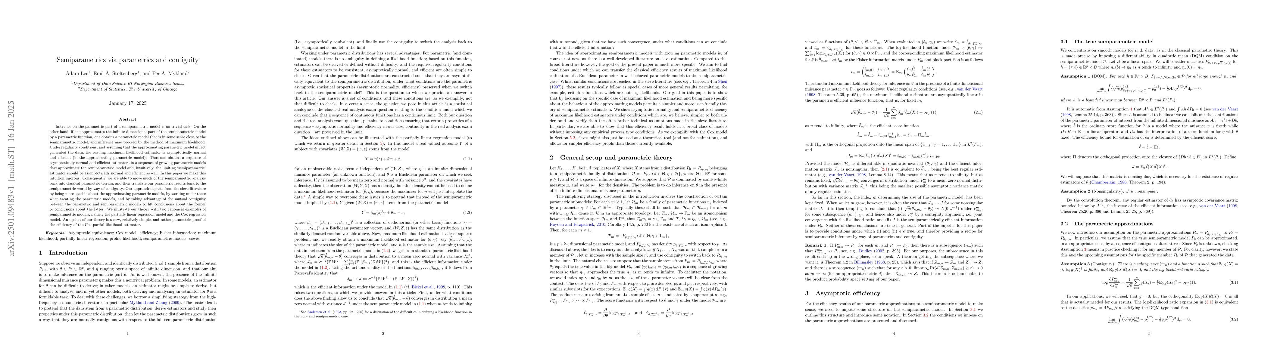 Thumbnail for Semiparametrics via parametrics and contiguity