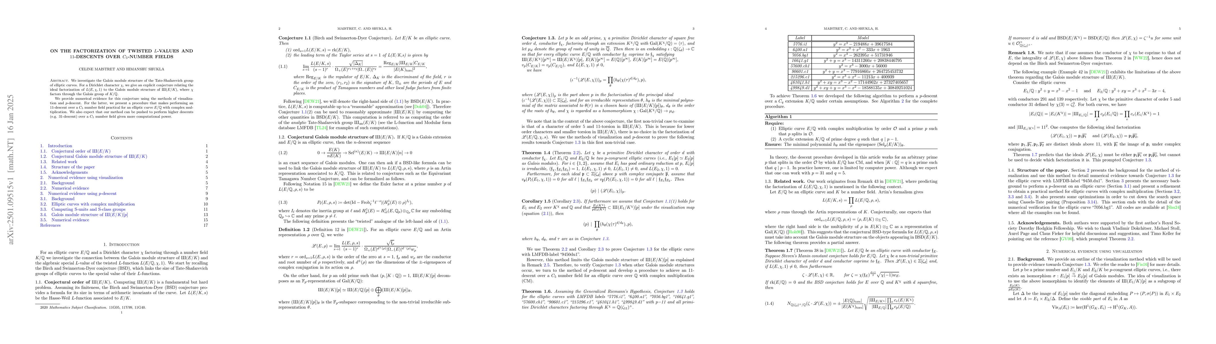 Thumbnail for On the factorization of twisted $L$-values and $11$-descents over
  $C_5$-number fields