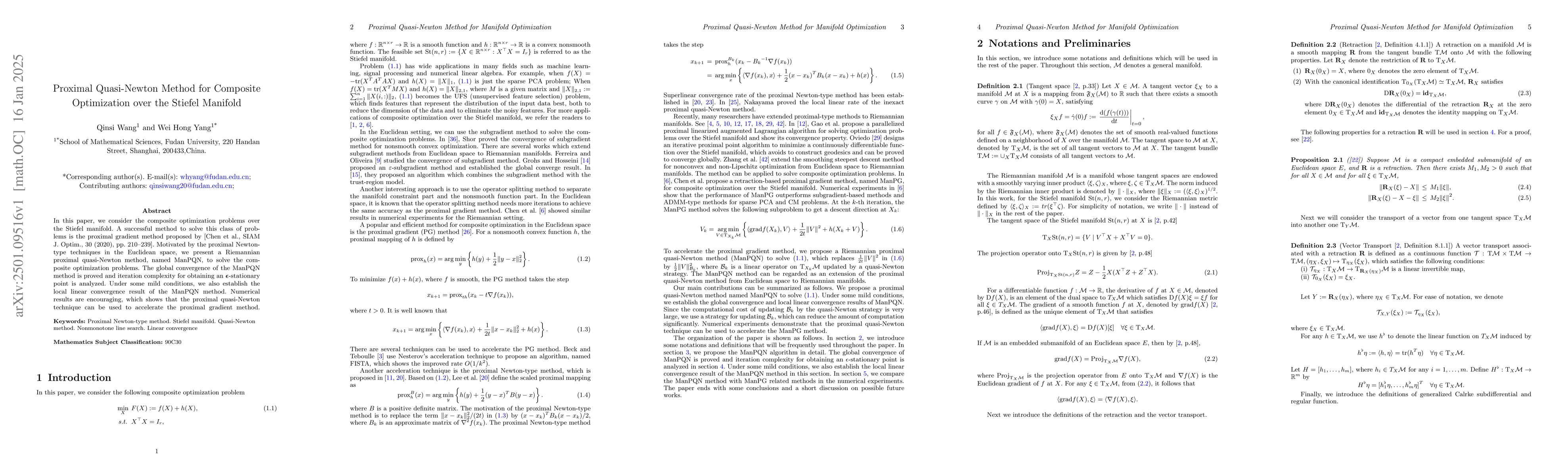 Thumbnail for Proximal Quasi-Newton Method for Composite Optimization over the Stiefel
  Manifold