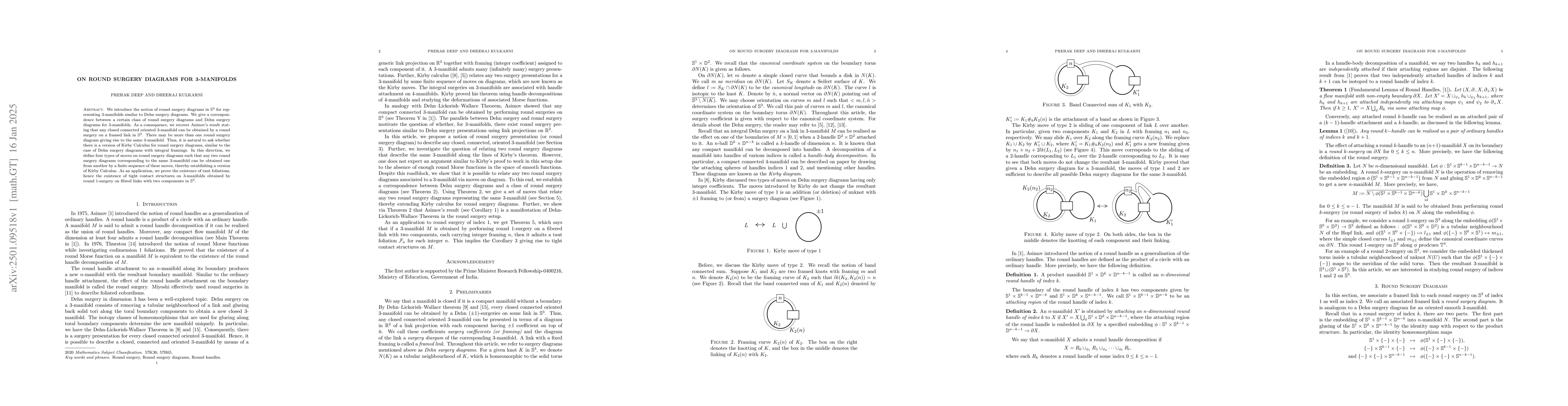 Thumbnail for On Round Surgery Diagrams For 3-Manifolds